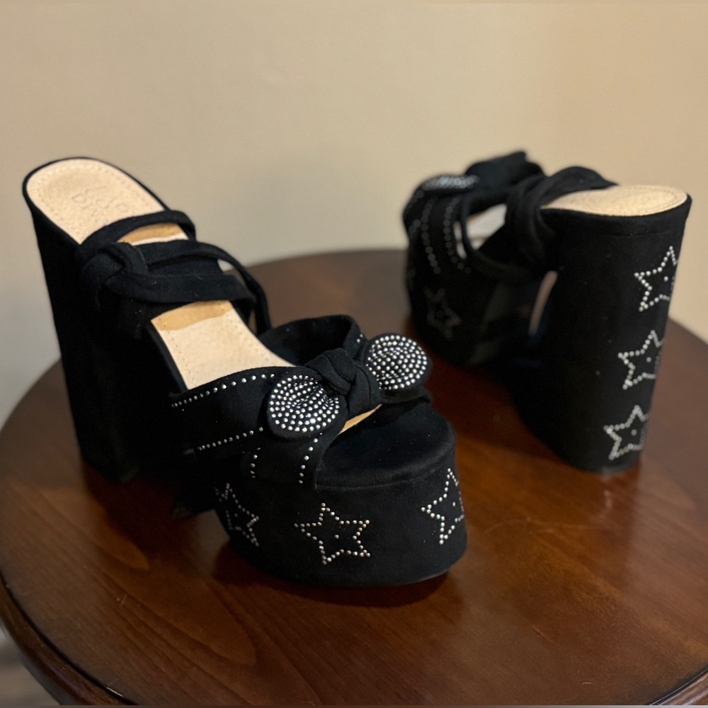 Wrap Style Rhinestone Star Peep Toe Platform Heels Sz 9